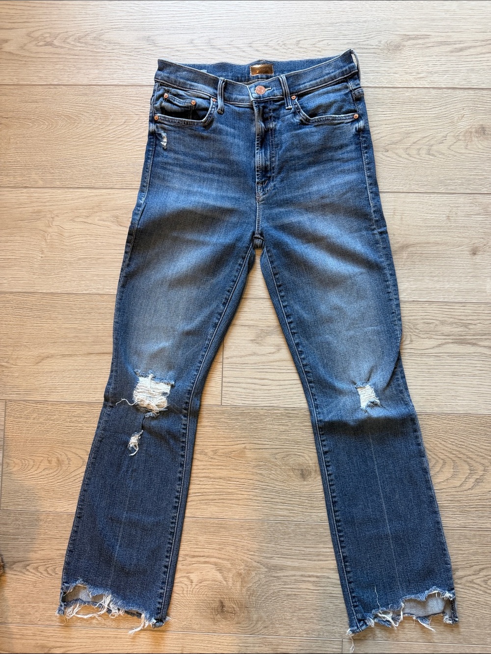 Mother Jeans Womenβs Distressed Blue Denim Jeans
